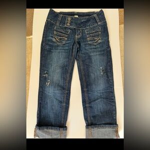 Trendy Dark Blue Distressed Ankle Jeans